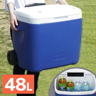 クーラーボックス 48L キャスター付き 送料無料 クーラーボックス 大型 アウトドア レジャー ハンドル ドリンクホルダー 釣り キャンプ BBQ 遠足 バーベキュー 海水浴 ピクニック クーラーバッグ 48リットル ブルー 青 CB-G003-BL【D】 [2203SO][2206SC]