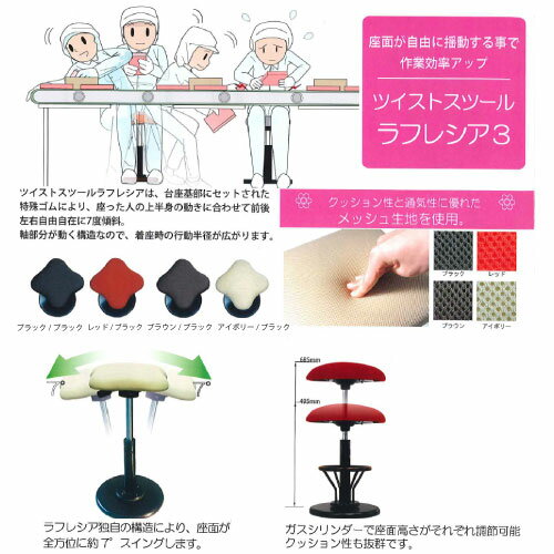 【LINEクーポン配布中】ツイストスツール ラフレシア3 [TWS-190] 座面高さ495-685mm 完成品 日本製 ルネセイコウ メーカー直送