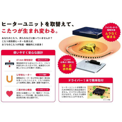 e-キッチンマテリアルの【LINEクーポン配布中】取替用コタツヒーター コタツヒーターユニット 薄型 [MSU-601E(DKB)] U字型石英管 600W 交換用 無段階調節 遠赤外線 メトロ電気工業 ユアサプライムス｜アングル2