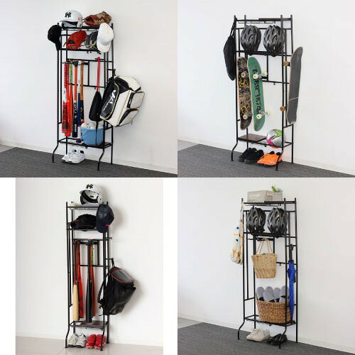 【LINEクーポン配布中】収納棚 スポーツ用品ラック ブラック [4954877228578] W40〜60×D30×H151.5cm スポーツ用品収納 玄関収納 野球 ゴルフ 釣り 組立式 クロシオ メーカー直送 [2]