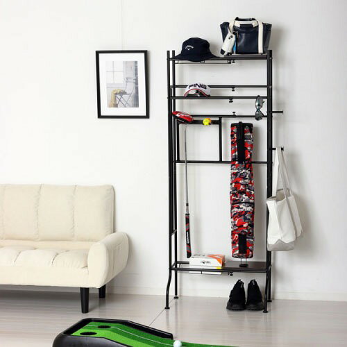 【LINEクーポン配布中】収納棚 スポーツ用品ラック ブラック [4954877228578] W40〜60×D30×H151.5cm スポーツ用品収納 玄関収納 野球 ゴルフ 釣り 組立式 クロシオ メーカー直送 [3]