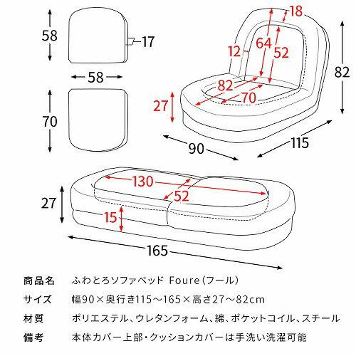 【LINEクーポン配布中】ふわとろソファベッド Foure フール SF-1800-GY [051800007...
