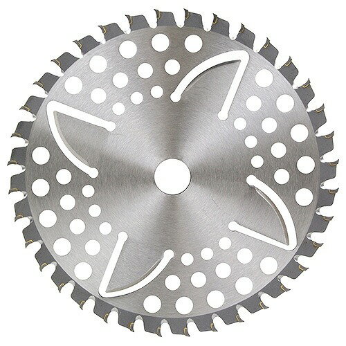 商品説明4枚のフィンブレードで巻付とカラミを低減させるチップソーです。 【用途】 草刈り・刈払い作業。 【機能】 ●R刃形状チップで切れ味抜群です。 ●台金刃が更に切れ味をアップさせます。 ●チップは刃先全面研磨のため切れ味抜群です。 ●チップは斜め埋め込みで、飛びにくく作業者に安全です。 【仕様】 ●外径：230mm。 ●刃数：36P。 ●刃厚：2.0mm。 ●台金厚：1.25mm。 ●穴径：25.4mm。 ●刈払機推奨排気量：25cc未満。 ●最高級超硬チップ使用。 【材質】 ●台金：S50C。 【注意事項】 ●ご使用にあたっては必ず取扱使用上の注意及び刈払機本機の取扱説明書を熟読の上、充分注意してご使用ください。 ●刈払機の安全カバーを適切に装着し、防災メガネ、ヘルメット、手袋、長袖、長ズボン、長靴を必ず着用して下さい。 ●この刈刃は刈払機専用ですのでそれ以外の使用は絶対にしないで下さい。 ●作業用途に合ったチップソーを選定して下さい。特に雑草用のチップソーで灌水等の雑木は絶対に切断しないで下さい。 ●作業をする時は、周囲に人がいない事を確認して少なくとも周囲15メートル以内には人を近付けないようにして行なって下さい。商品詳細単品幅(mm)521単品高さ(mm)313単品奥行き(mm)266単品重量(g)4500