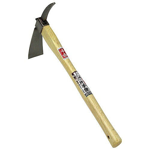 商品説明小型で軽量、柄は持ちやすく加工した樫を使用した片手鍬です。 【用途】 土起こし、穴掘り。 【機能】 ●樫の柄を使用しているので、ハードな作業にも耐久性があります。 ●抜けにくく安全に作業が行えるL型クサビを使用しています。 ●ヘッド部はステンレスなので、錆びにくいです。 ●ヘッド部は幅広とピッケルの2つの用途で使用できます。 【仕様】 ●タイプ：ピッケル。 ●柄長：385mm。 ●鍬側(約)：刃幅50mm×刃長110mm。 ●ピッケル側(約)：100mm。 【材質】 ●ヘッド部：ステンレス(420J2)。 ●柄：樫。 【注意事項】 ●本来の用途以外には使用しないで下さい。 ●使用前には本体あるいは部品にがたつき・緩みが無いことを確認してください。ガタつき、ゆるみがある場合はクサビをハンマー等で打ち込んで下さい。 ●刃部は鋭利です。怪我のないよう、取り扱いには十分注意して下さい。 ●使用後は汚れを取り、子供の手の届かない安全な場所に保管してください。 ●コテとして使用しないで下さい。