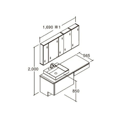 【LINEクーポン配布中】洗面化粧台 ルミシス 有効寸法(壁間寸法)1690mm LIXIL リクシル 5面鏡 セットプラン 受注生産品 メーカー直送 4トン車配送