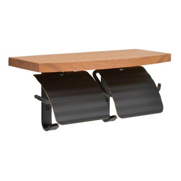 【LINEクーポン配布中】真鍮 ペーパーホルダー(ウッドシェルフ付)ダブル 黒色 アンティーク ブラス 雑..