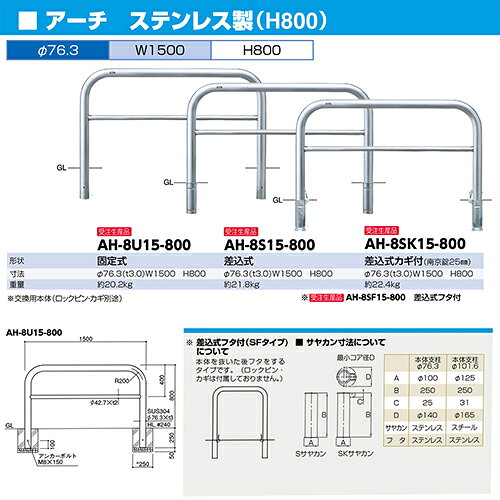 【LINEクーポン配布中】アーチ 車止め 交換用本体のみ φ76.3(t3.0)×W1500×H800mm ...