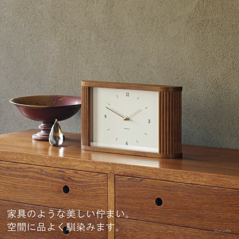 【ポイントUP&クーポン&乾電池おまけ】掛け時計 置き時計 インターフォルム おしゃれ 木製 北欧 静音 連続秒針 音がしない 長方形 四角 ガラスカバー ナチュラル モダン リビング 和室 壁掛け 両用 時計 ソイエ CL4618 [3]