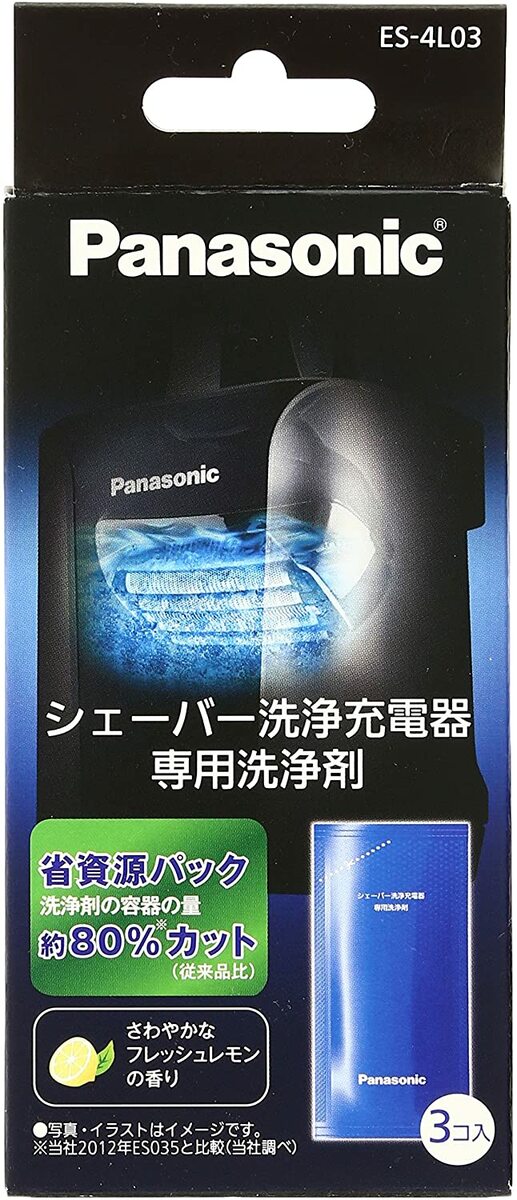 この商品は 数量限定　パナソニック ES-4L03　シェーバー洗浄剤 ラムダッシュ洗浄充電器用 3個入り【配送種別：ES】 ポイント 送料無料 商品紹介 ご使用の目安:新しい専用洗浄剤1個と洗浄液カップの水で約30日間(1日1回のシェービングとして)のヒゲクズを洗うことが出来ます重量:約20g入り数:3個入りサイズ:幅65×高さ130×奥行4mm生産国:日本■適用機種ES-CLV9CX-S / ES-ELV7 / ES-ELV8 / ES-LV82-S / ES-CLT7 / ES-CLV96 / ES-LV9CX-S / ES-CLV7A-A / ES-CLV7B-A / ES-CLV76 / ES-CLV7C-A / ES-CLV7D-A / ES-LT8A-S / ES-XLV9C-TK / ES-LV72-A / ES-ELV7C-K / ES-LV74-A / ES-ELV7D-K / ES-CLV9A-S / ES-LV76-A / ES-CLV9B-S / ES-CLV9C-S / ES-CLV9D-S / ES-LV92-K / ES-CLV7B-T / ES-XLV9C-RS / ES-CLV7C-T / ES-CLV7D-T / ES-CLV9DX-S / ES-LV7A-A / ES-LV7B-A / ES-LT72-S / ES-LV7C-A / ES-LV7D-A / ES-LV9DX-S / ES-CLV86 / ES-LV96-S / ES-XLV9C-BR / ES-XLV9C-WL / ES-LT7A-S / ES-LV9A-S / ES-LV9B-S / ES-LV9C-S / ES-LV9D-S / ES-XLV9C-MH / ES-LV7B-T / ES-LV7C-T / ES-LV7D-T ショップからのメッセージ 納期について 4営業日以内に発送。 4関連商品数量限定　パナソニック ES-4L03　シェーバー洗浄剤 ラムダッシュ...パナソニック Panasonic フェリエ用マユコームB（グレー） E...パナソニック ES9275-K　替刃 フェリエ フェイスケア ウブ毛用...1,050円398円1,146円EW0983-X　パナソニック 替えノズル ジェットウォッシャー ドル...パナソニック 替刃 フェリエ ボディ用 ES9287　【配送種別：AS...パナソニック EW0909-W　替えブラシ ドルツ イオン用マルチフィ...1,000円1,240円1,339円パナソニック オイル 液状のボトルタイプ ES003P(50ml) 　...パナソニック Panasonic フェイスケア フェリエ マユコーム...数量限定　フィリップス メンズシェーバー 5000シリーズ 替刃 SH...778円398円4,680円