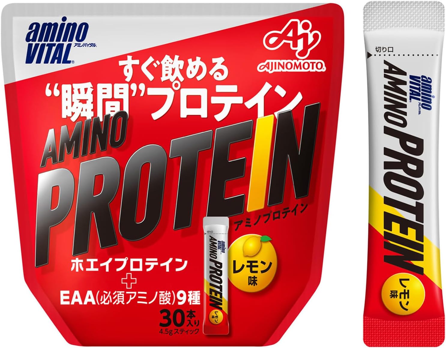 味の素 アミノバイタル アミノプロテイン レモン味 30本入パウチ アミノ酸 BCAA EAA ホエイプロテイン シェイカー不要 計量不要 携帯性 数量限定 配...