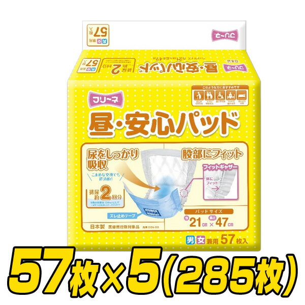 フリーネ 昼・安心パッド 大人用紙おむつ パッドタイプ (おしっこ 2回分)57枚×5 (285枚) DSK-95*5 紙オムツ 失禁用品 介護 大人用おむつ 介護おむつ 介護オムツ 第一衛材 