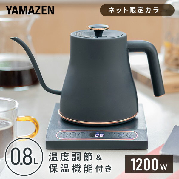 電気ケトル 温度調節 保温機能 細口 0.8L 温度設定50-100度 EKN-EC1280(GR) 温度調節電気ケトル ドリップケトル コー…