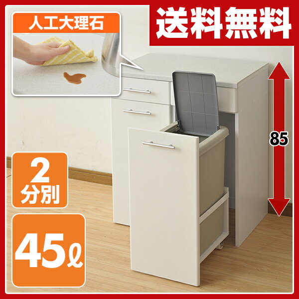 【あす楽】 山善(YAMAZEN) ダストボックス 2分別 (45L) 人工大理石天板 SSDB-2JDR*(WH) ホワイト ダストカウンター キッチンカウンター レンジ台 レンジラック 【送料無料】