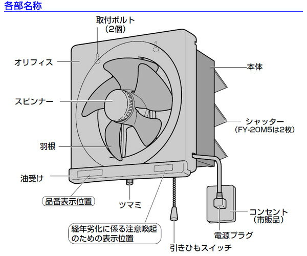 【楽天市場】【3％OFFクーポン 2/26 9:59まで】 パナソニック(Panasonic) 金属製換気扇(20cm)台所用 FY-20M5 局所喚気 台所 キッチン 【送料無料】：くらしの