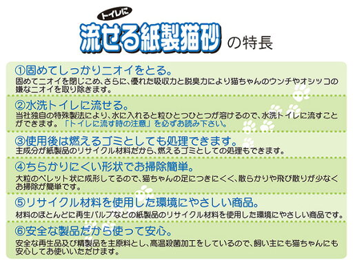 トイレに流せる 紙製 猫砂 固まるタイプ 6L*7袋 NKN-6*7 ねこ砂 ネコ砂 トイレ用品 紙系 トイレに流せる猫砂 ニオイをとる砂 におい ニオイ 消臭 常陸化工