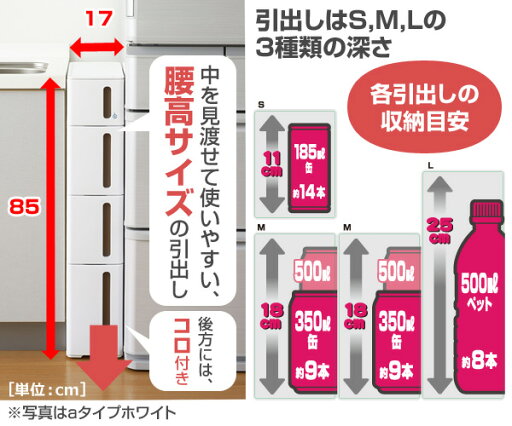 すきま収納 17cm 引出し ストランティ ドロアー A/B/C スリムストッカー すき間収納 隙間収納 すきまラック ランドリーラック キッチン サンカ SANKA