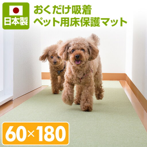 【日本製】 おくだけ吸着 ペット用床保護マット(60×180cm) タイルマット 犬 猫 撥水 撥水タイル 撥水タイルマット 床保護 洗える ズレないマット 廊下 ロングマット サンコー