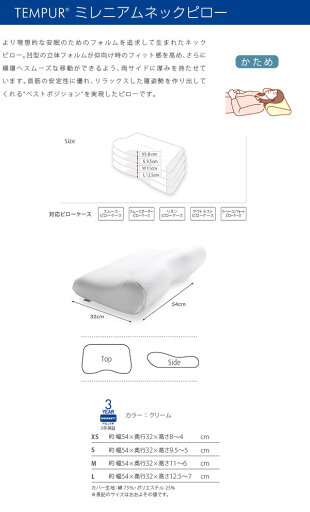 ミレニアムネックピロー L（54×32 高さ12.5から7cm) 50012-90 低反発枕 テンピュール TEMPUR