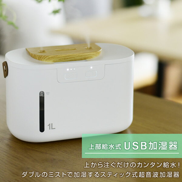加湿器 超音波加湿器 超音波式加湿器 USB充電 コードレス MZUB-PWM10(W) USB式加湿器 加湿機 超音波加湿機 超音波式加湿機 USB加湿器 上部給水 アロマ対応 コンパクト 1L パーソナル 卓上 オフィス おしゃれ かわいい 山善 YAMAZEN 【送料無料】