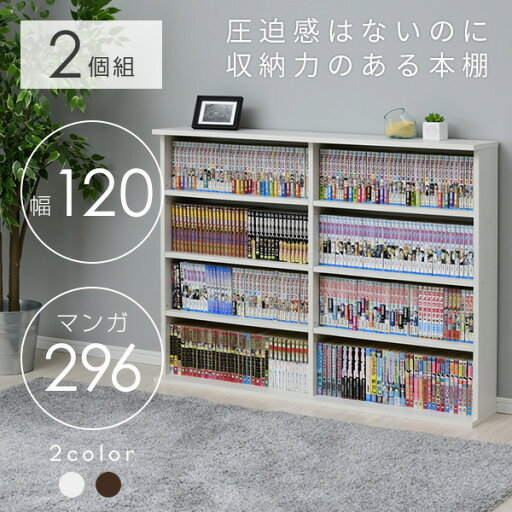 2個組 本棚 スリム 薄型 幅120.5 奥行22 高さ92 cm 積み重ね可能 スタッキング 書棚 ブックシェルフ 壁面収納 本収納 DVD CD コミック 2個セット 山善 YAMAZEN