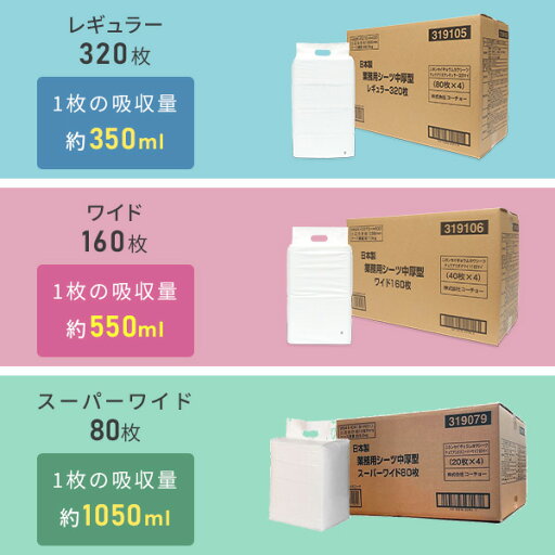 ペットシーツ 中厚型 日本製高分子 業務用レギュラー320枚/ワイド160枚/スーパーワイド80枚 国産 日本製 ペットシート ペット用シーツ ペット用シート トイレシーツ トイレシート 犬 中厚 多頭飼い ケース販売 コーチョー