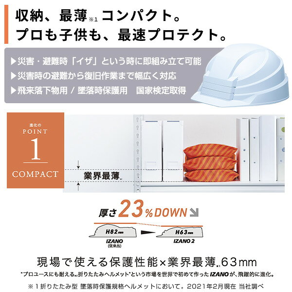 折りたたみヘルメット 防災用 作業用 日本製 子供 大人 IZANO2 コンパクト ヘルメ...