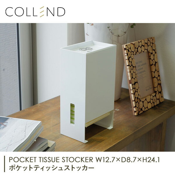ポケットティッシュストッカー ティッシュ入れ 小物入れ付き 幅12.7×奥行8.7×高さ24.1cm PTS-WH/PTS-BK ポケットティッシュケース ポケットティッシュ入れ 壁掛け 置き型 2WAY 取付穴付き ポケットティッシュ 収納 コレンド COLLEND