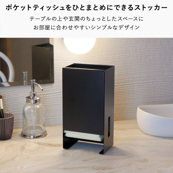 ポケットティッシュストッカー ティッシュ入れ 小物入れ付き 幅12.7×奥行8.7×高さ24.1cm PTS-WH/PTS-BK ポケットティッシュケース ポケットティッシュ入れ 壁掛け 置き型 2WAY 取付穴付き ポケットティッシュ 収納 コレンド COLLEND