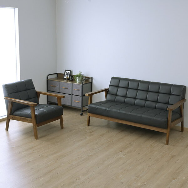 ソファ 2人掛け レトロ調 合皮 木肘 幅136 奥行70 高さ68.5cm ソファ 肘付きソファー 2人掛けソファ 二人掛け 2シーター 肘付き レトロ 木肘 スリム コンパクト 応接室 スタンダードモダン 山善 YAMAZEN