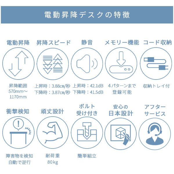 電動 昇降デスク メモリー機能付き 2モーター 幅100/120/140 奥行70 高さ57-117cm 天板厚1.8cm 電動昇降デスク スタンディングデスク オフィスデスク 昇降テーブル 昇降式 簡単操作 在宅 在宅ワーク 山善 YAMAZEN