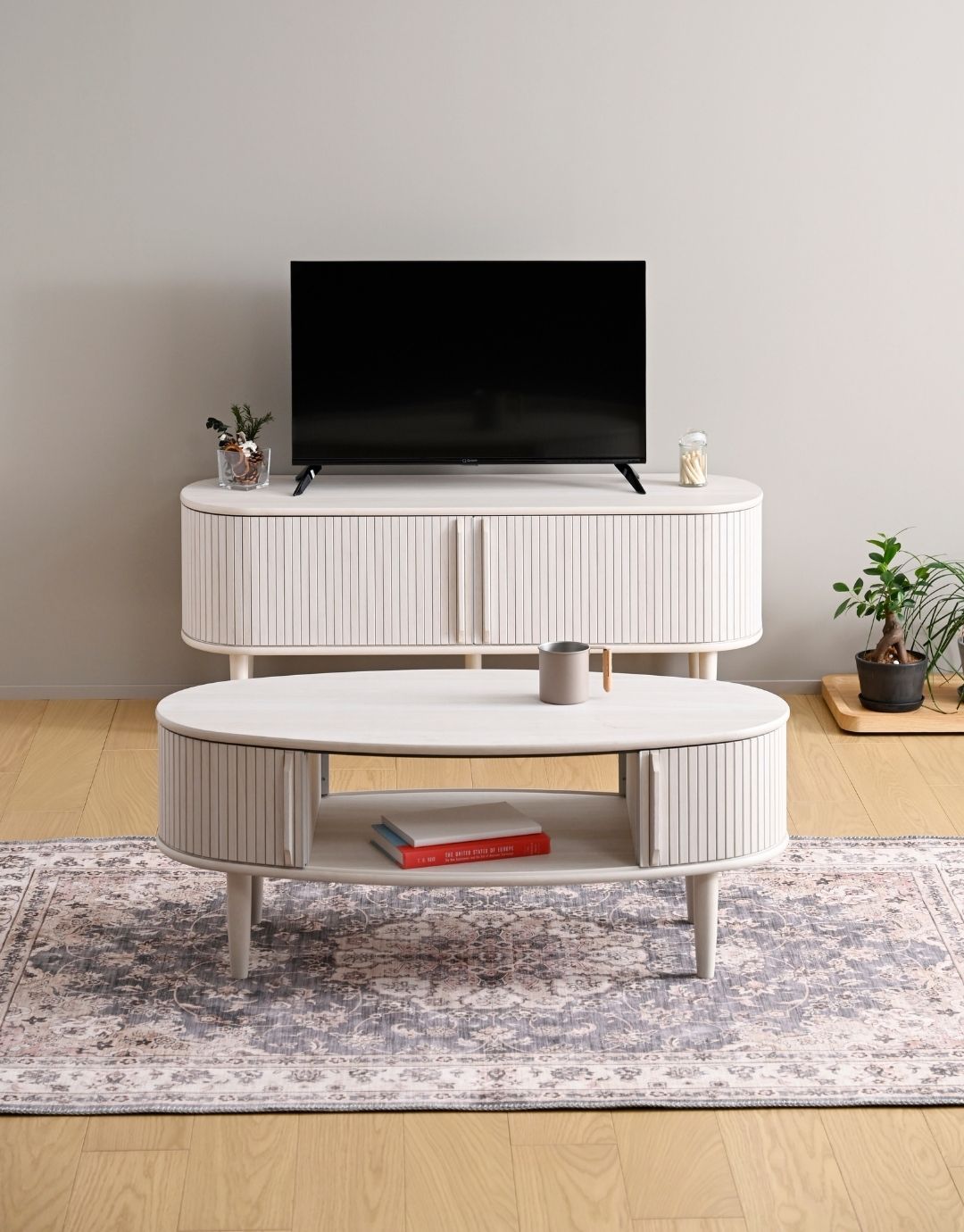 テーブル ローテーブル センターテーブル 楕円 引き戸 蛇腹 幅100 奥行50 高さ40cm 机 ダイニングテーブル 収納 収納付き 扉 リビング かわいい 木目調 木製 脚 ナチュラル 一人暮らし 山善 YAMAZEN