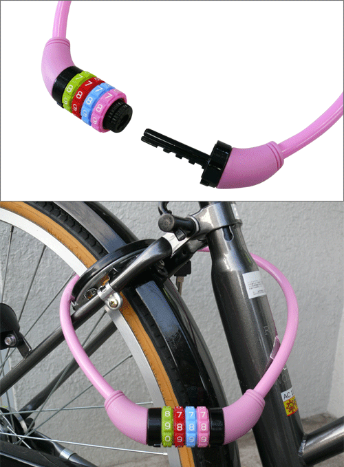 カラフルワイヤーロック【自転車用】【サイクルパーツ】【鍵】グリーン【KT-3】 [3]