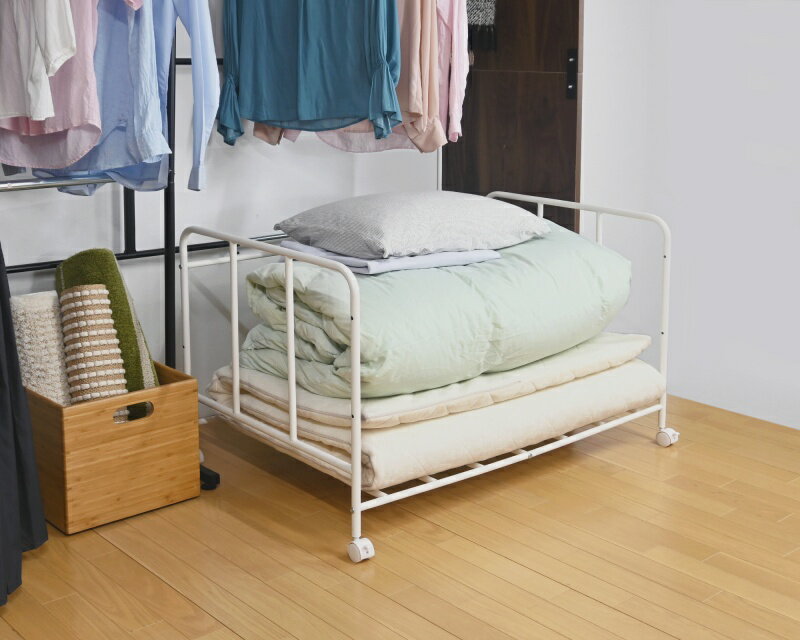 Rakuten - 布団収納ラック 1段 奥行69cm キャスター付 押入収納 ラック ワゴン アウトレット家具