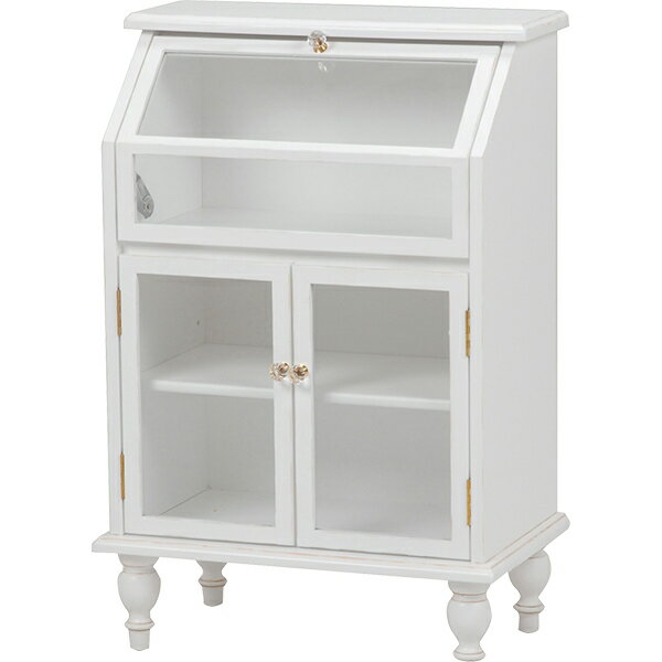 コレクションケース ガラスキャビネット サイドボード 幅60cm アンティーク家具 ホワイト 白 姫系 可愛い リビング収納 完成品 コレクションケース チェスト