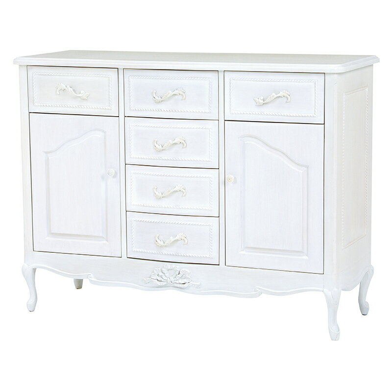 キャビネット サイドボード 幅120cm アンティーク家具 ホワイト 白 姫系 可愛い リビング収納