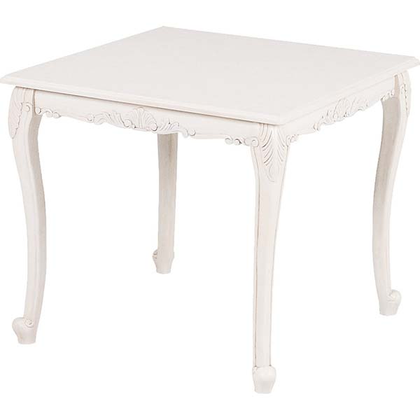 ダイニングテーブル 幅80cm アンティーク家具 ホワイト 白 姫系 可愛い 木製 2人 正方形