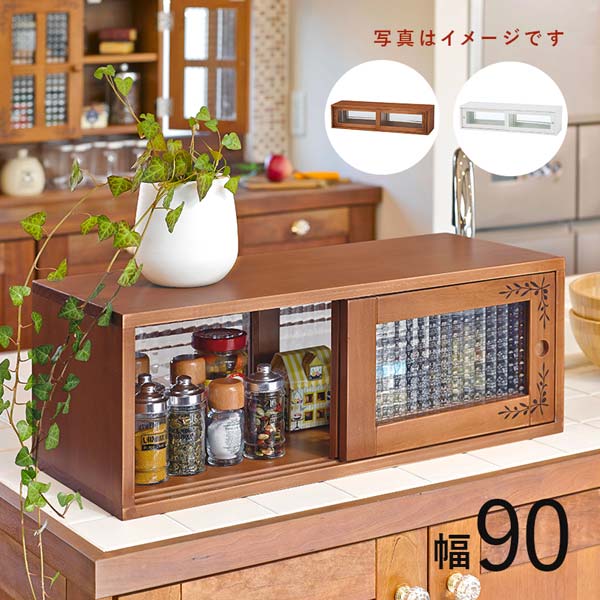 【半額以下】セール カウンター上収納ラック カウンター上ガラスケース 木製 幅90cm：奥行25cm アンティーク家具のサムネイル