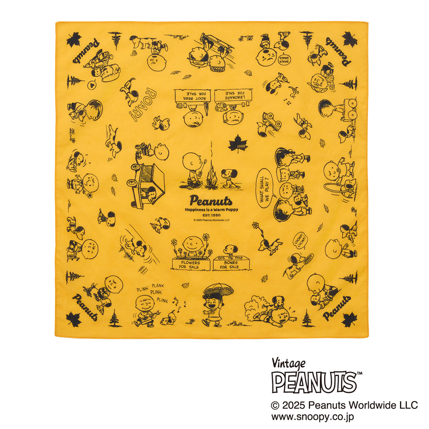 ロゴス LOGOS アウトドア SNOOPY PEANUTS 75YEARS バンダナ イエロー 37500329