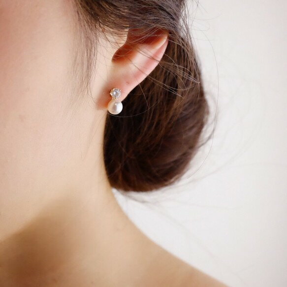 【イヤリング(樹脂ノンホールピアス)】小さいtradstyle〜キュービックジルコニア×パール〜【金属アレルギー対応】大人 上質 シンプル ゴールド プレゼント ギフト ラッピング 誕生日 母の日
