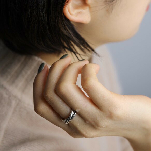 〈シルバー925〉5〜15号 トリニティリング いぶし 3line ring 3重 スリム シルバーリング ピンキーリング 大きいサイズ 指輪 3ライン 金属アレルギー対応 ギフト ラッピング　送料無料 鋳造製品【受注生産】 2