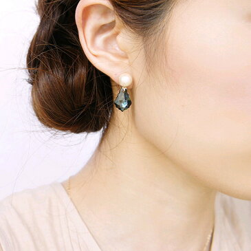 2way◇しずくスワロフスキーのコットンパールピアス(ブルー)