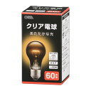 【 特 長 】 ● 口金E26、60W形白熱クリア電球 ● 光源色は電球色 ● 調光（明るさ調節）機能対応 【 仕 様 】 ■ 寸法：外径55mm×全長100mm ■ 質量：26g ■ 定格消費電力：60W ■ 定格入力電流：0.60A ■ 全光束：850 lm ■ 定格寿命：1000時間 ■ エネルギ-消費効率：14.1 lm/W ※ 屋内用 ※ 交流 100V 50/60Hz 共用 【ご注意】 ※ 紙や布でおおったり、燃えやすいものに近づけないでください。（火災や器具過熱の原因） ※ 点灯中や消灯後しばらくは電球が熱いので絶対に手や肌などをふれないでください。（ヤケドの原因）