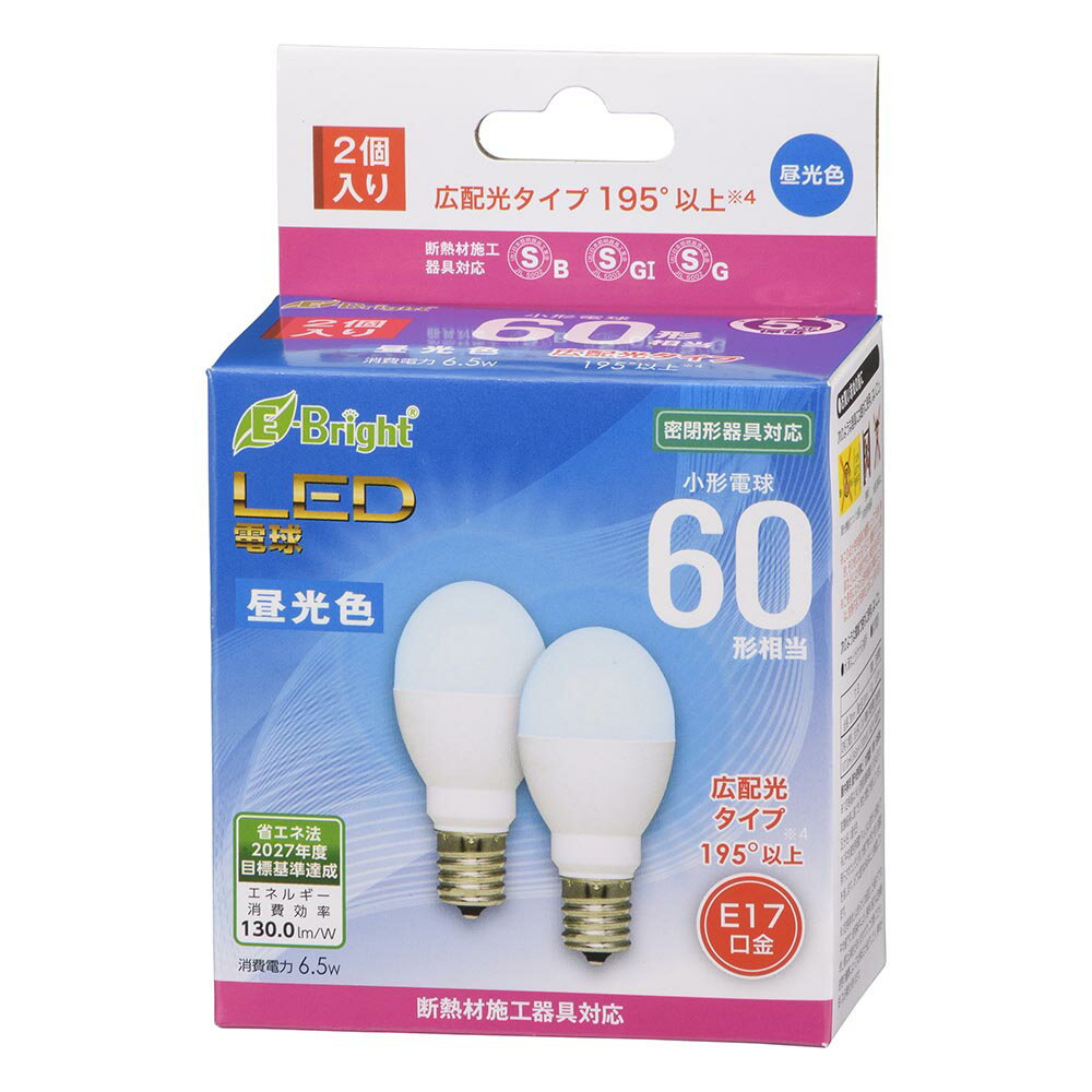 オーム電機　LED電球 小形 E17 60形相当 昼光色 2個入　LDA7D-G-E17 IH23 2P【品番：06-4812】