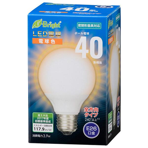 オーム電機　LED電球 ボール電球形 E26 40形相当 全方向 電球色 LDG4L-G 7AG20【品番：06-3595】