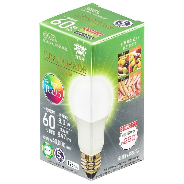 オーム電機　LED電球E26 60形相当 昼白色LDA8N-G AG6/RA93【品番：06-3862】