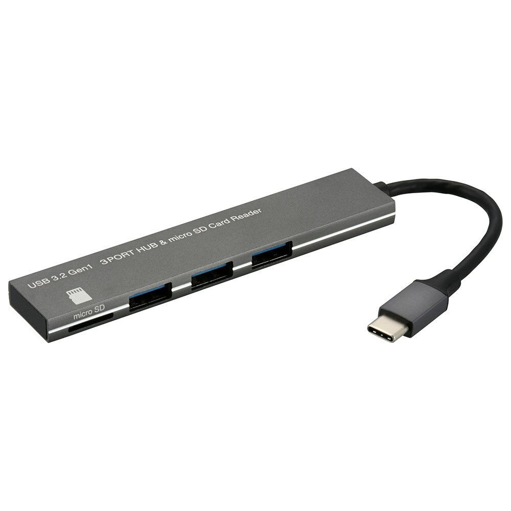 オーム電機　USBハブ 3ポート microSDカードリーダー付き USBType-Cコネクタ　PC-SH3PC08-H【品番:01-3976】