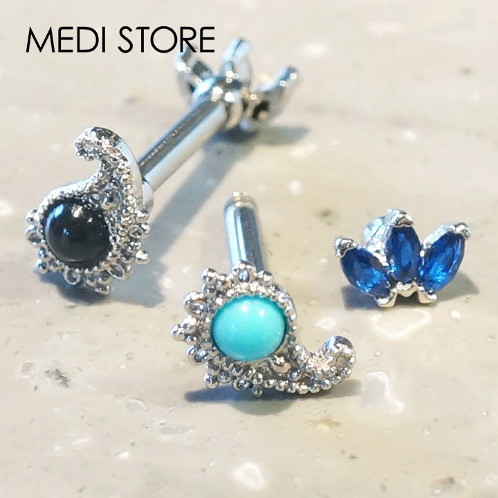 楽天ボディピアス専門店 MEDI STORE【Native】 ペイズリー＆三つ葉ジュエル / ボディピアス ピアス ペイズリー ダブルフェイス ジュエル ビジュー