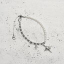 【L_MODE】W shine pearlブレス / ブレスレット パール キレイ 個性的 アシンメトリー 四角星 シャイン ニュアンス ボールチェーン 合金(4)