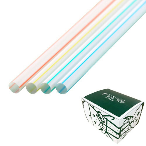 ストロー（裸）直径6×210mm 白地ストライプ 500本