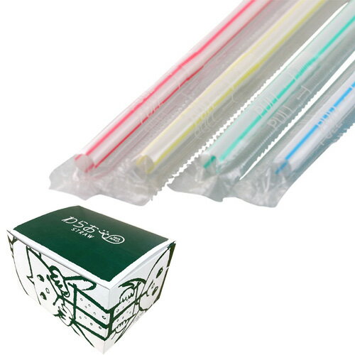 曲がるストロー 直径6×210mm 白地ストライプ 10000本（フィルム包装）